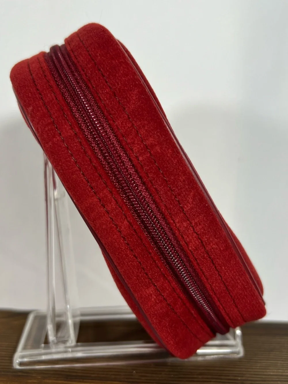7520: Vintage Nina Ricci Red Velvet Monogram Cosmetic Pouch